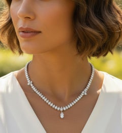 12.76Ct Classic Marquise Drop Tennis Diamond Necklace For Wife 18K White Gold.