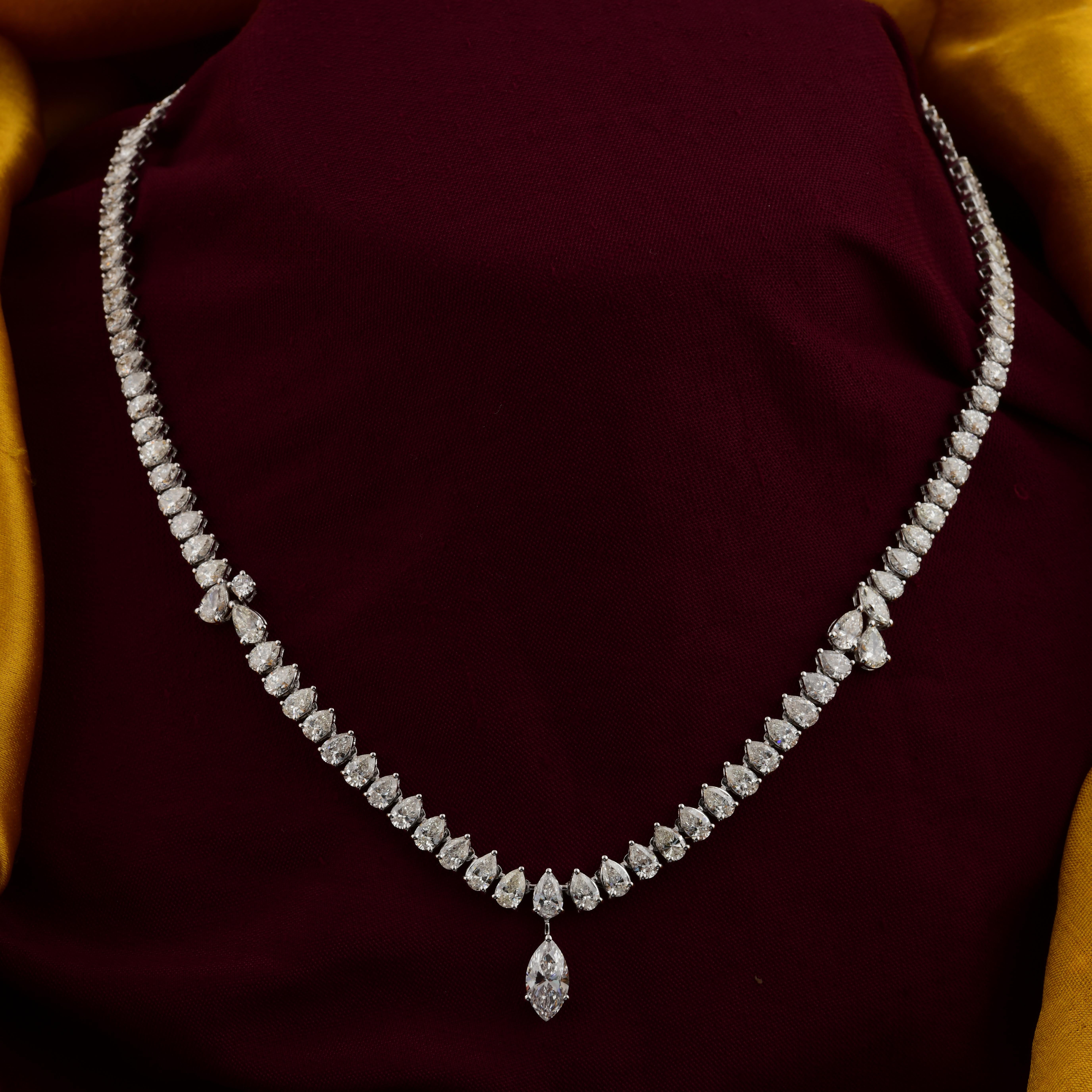 12.76Ct Classico Marquise Drop Tennis Collana di diamanti per la moglie in oro bianco 18K. in vendita 1