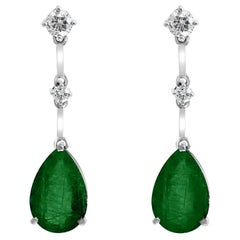 12.77 Carat Pear Shape Emerald Diamond Hanging Earrings 18 Karat White Gold