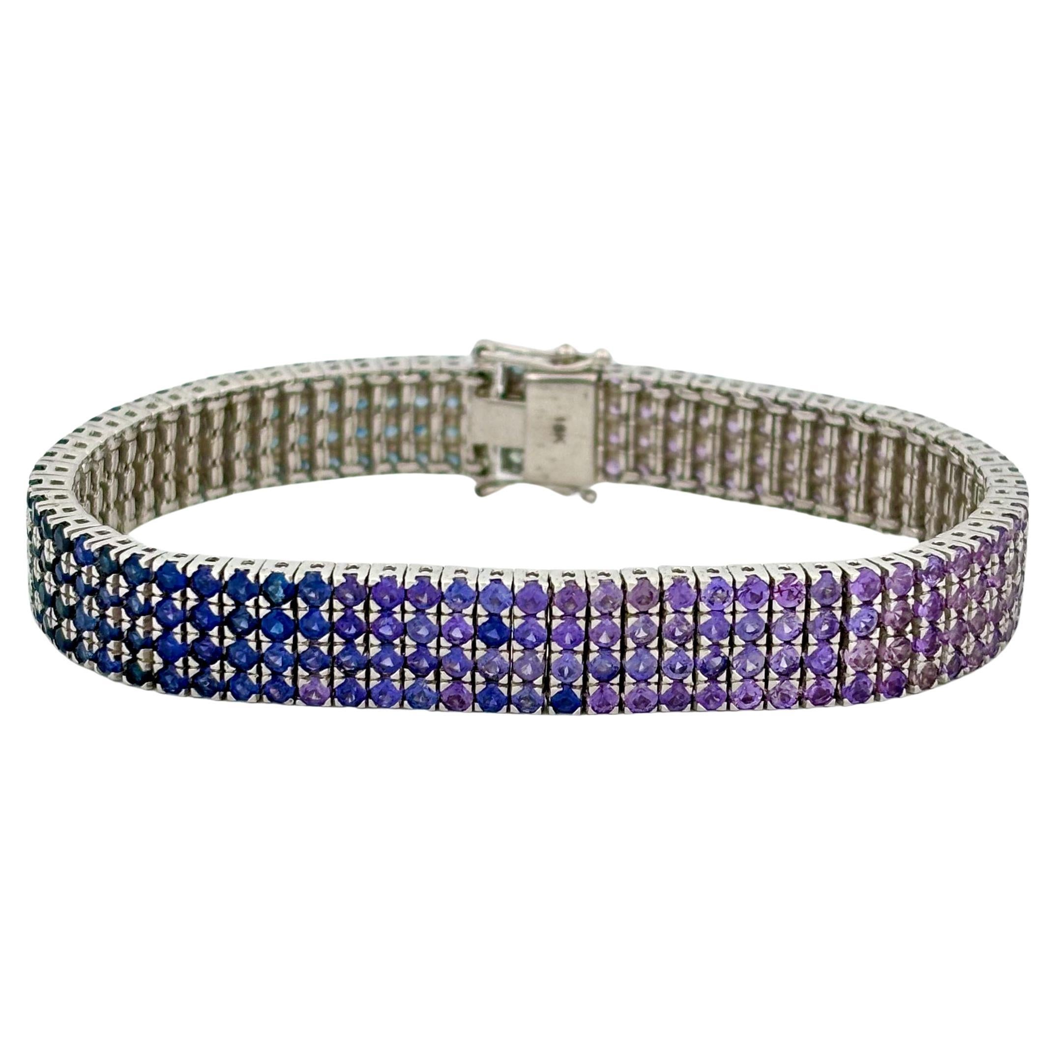 12.77 Carat Purple-Blue Ombre Sapphires studded Bracelet in 14K White Gold