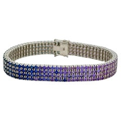 12.77 Carat Purple-Blue Ombre Sapphires studded Bracelet in 14K White Gold