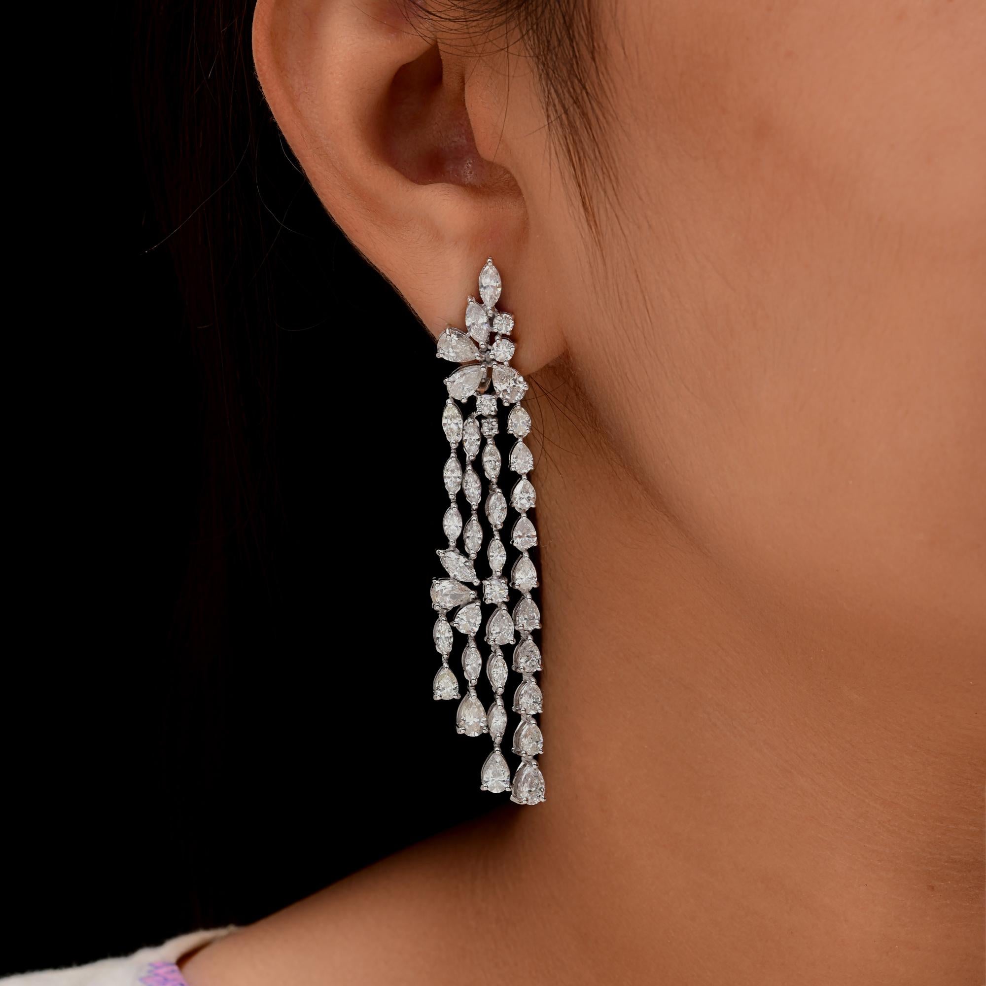 Modern 12.77 Carat SI/H Marquise Pear Diamond Chandelier Earrings 14 Karat White Gold For Sale