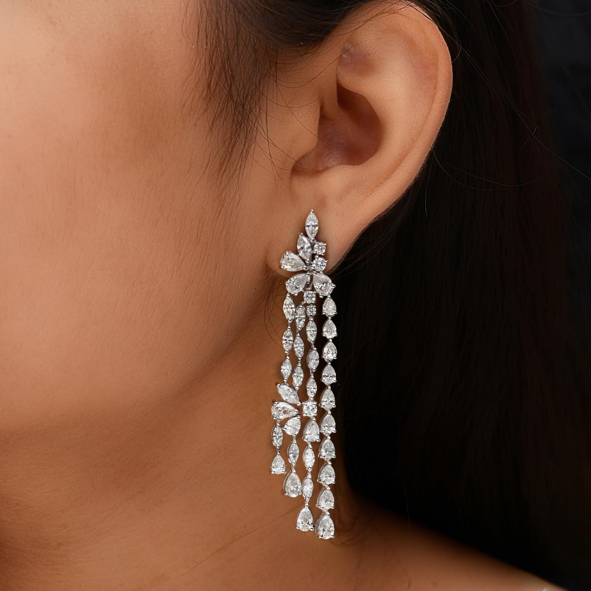 Pear Cut 12.77 Carat SI/H Marquise Pear Diamond Chandelier Earrings 14 Karat White Gold For Sale