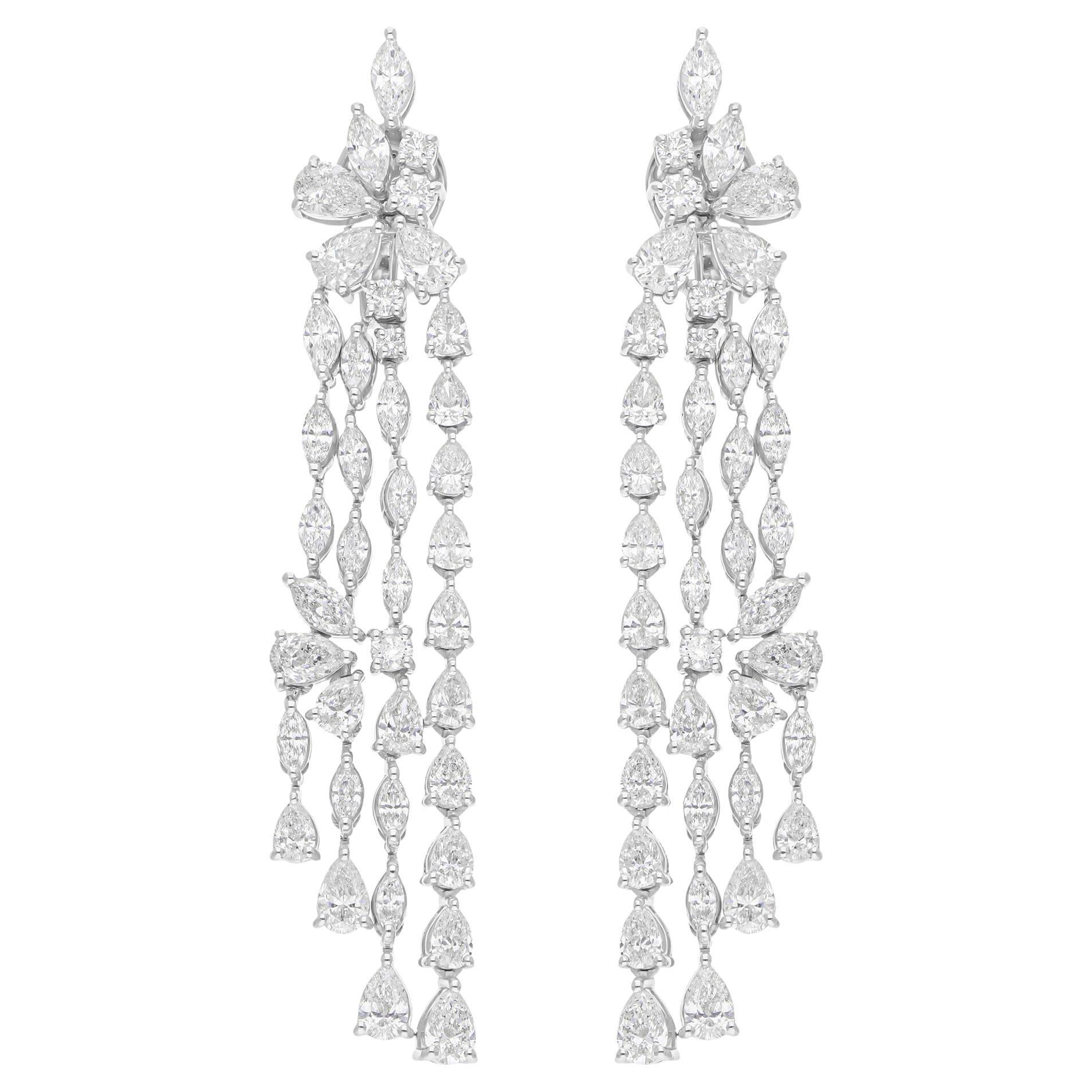 12.77 Carat SI/H Marquise Pear Diamond Chandelier Earrings 18 Karat White Gold