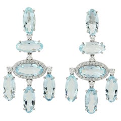 12.77 Carats Topaze Bleue Diamant Boucles d'oreilles pendantes en or 14 carats