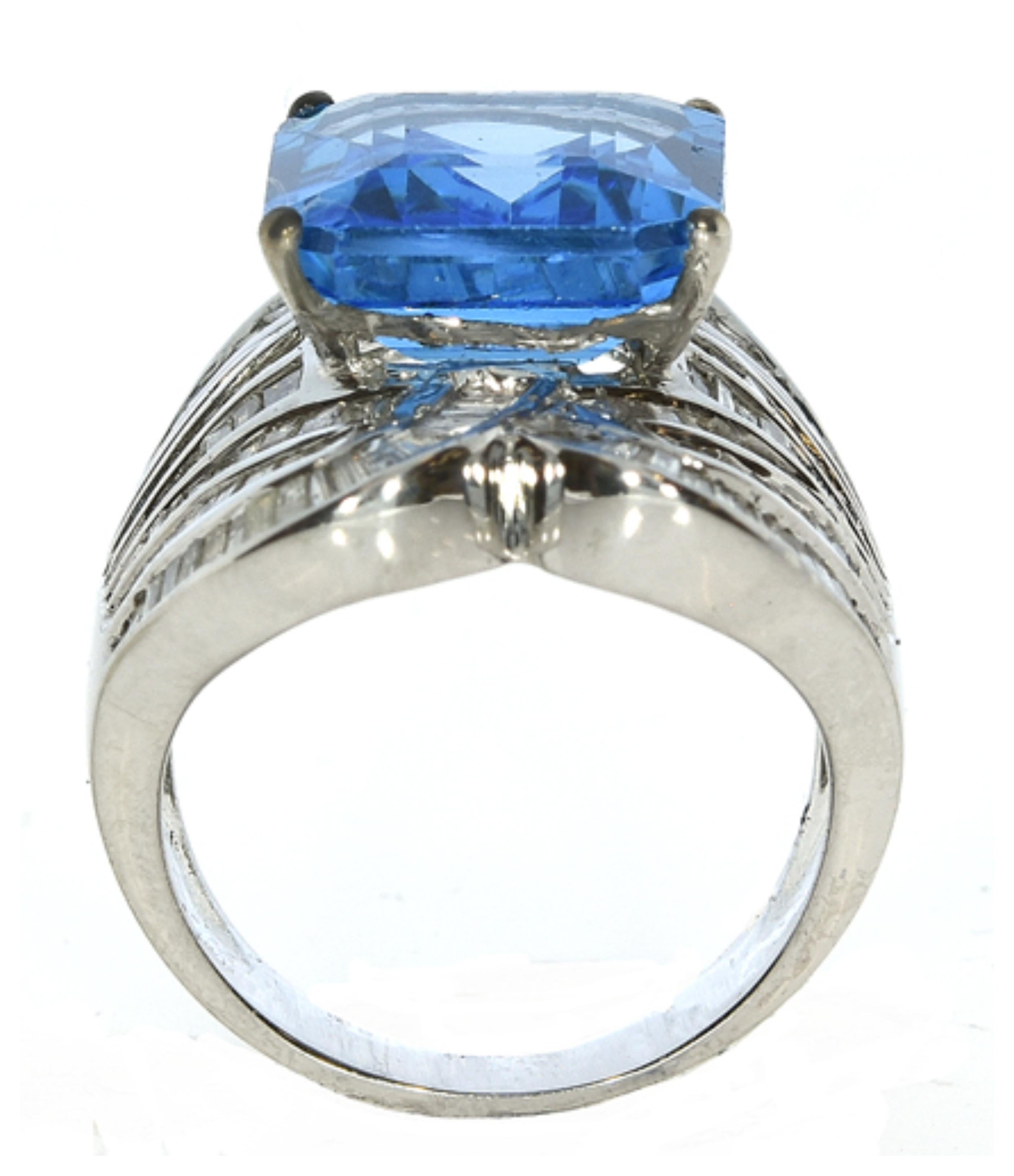 Women's or Men's 12.78 Carat Blue Topaz and Diamond Ring
