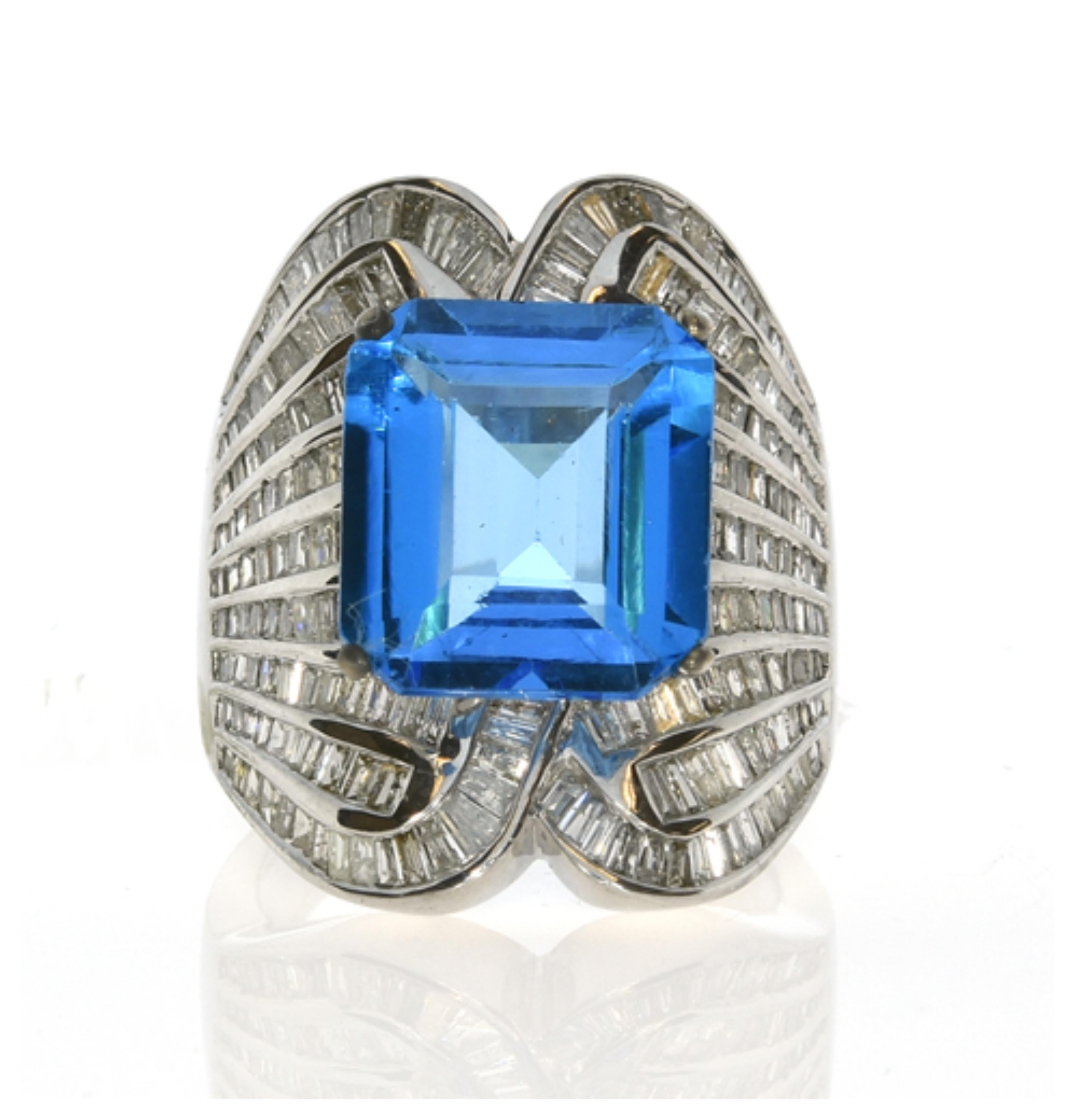 12.78 Carat Blue Topaz and Diamond Ring 1