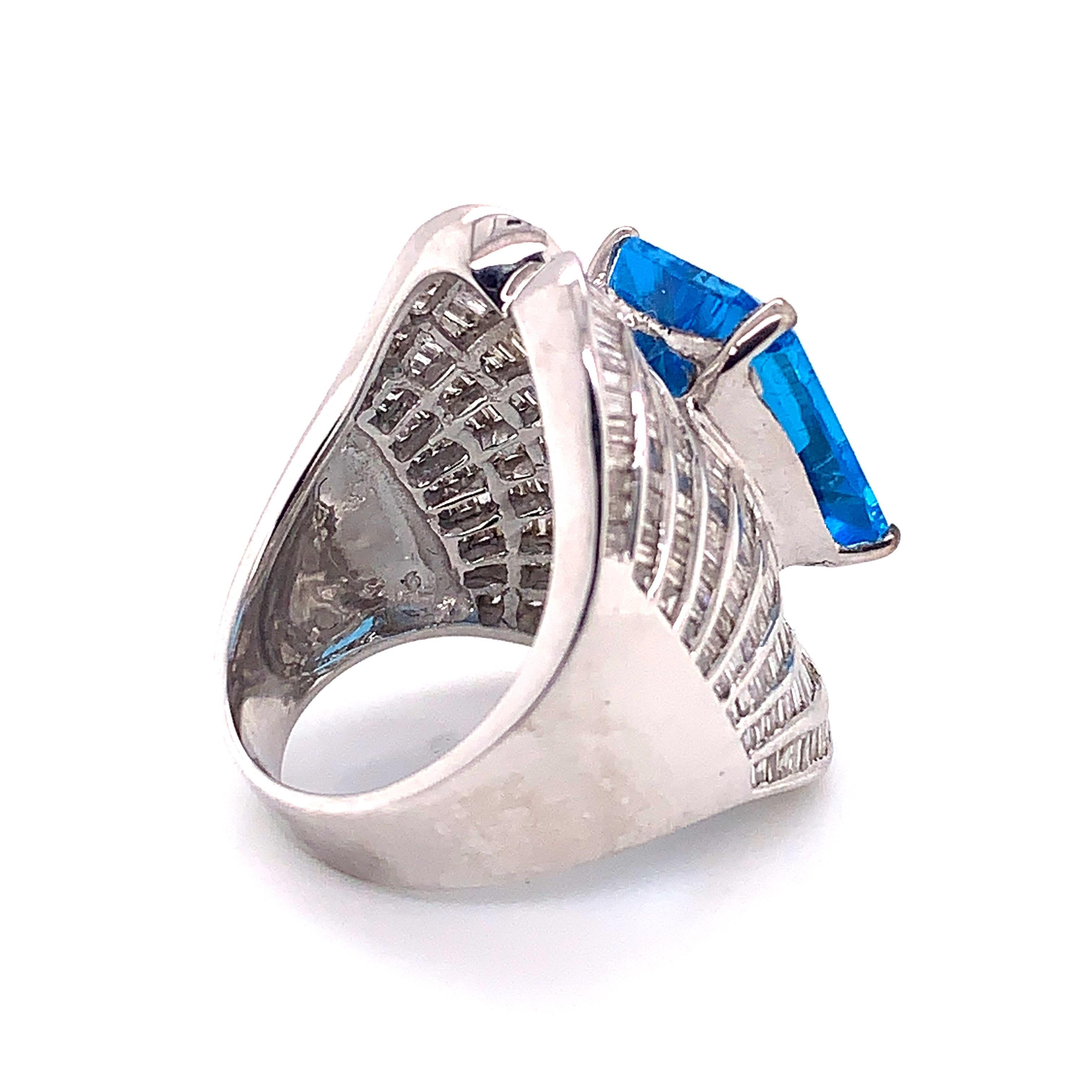 Contemporary 12.78 Carat Blue Topaz and Diamond Ring