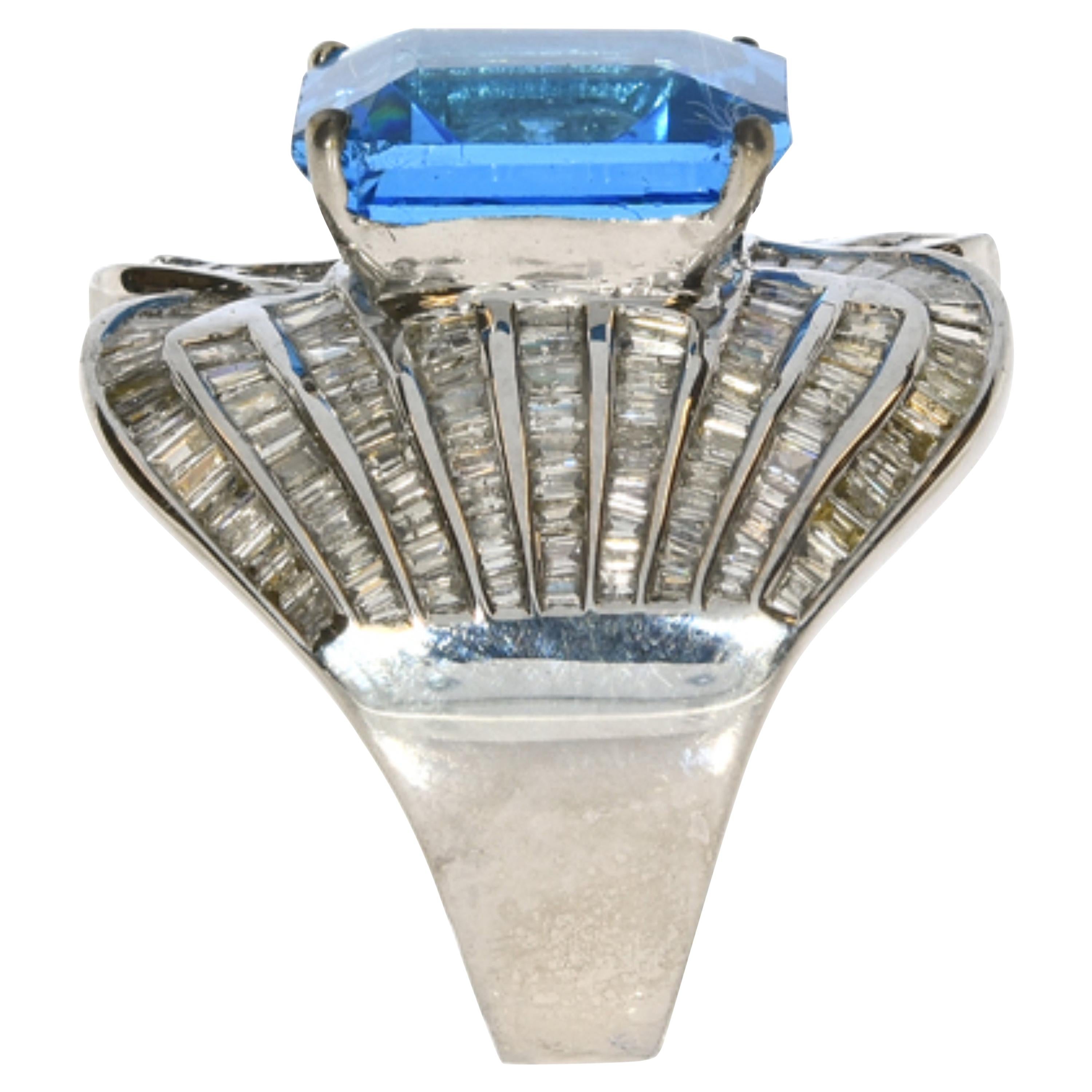 12.78 Carat Blue Topaz and Diamond Ring In New Condition In New York, NY