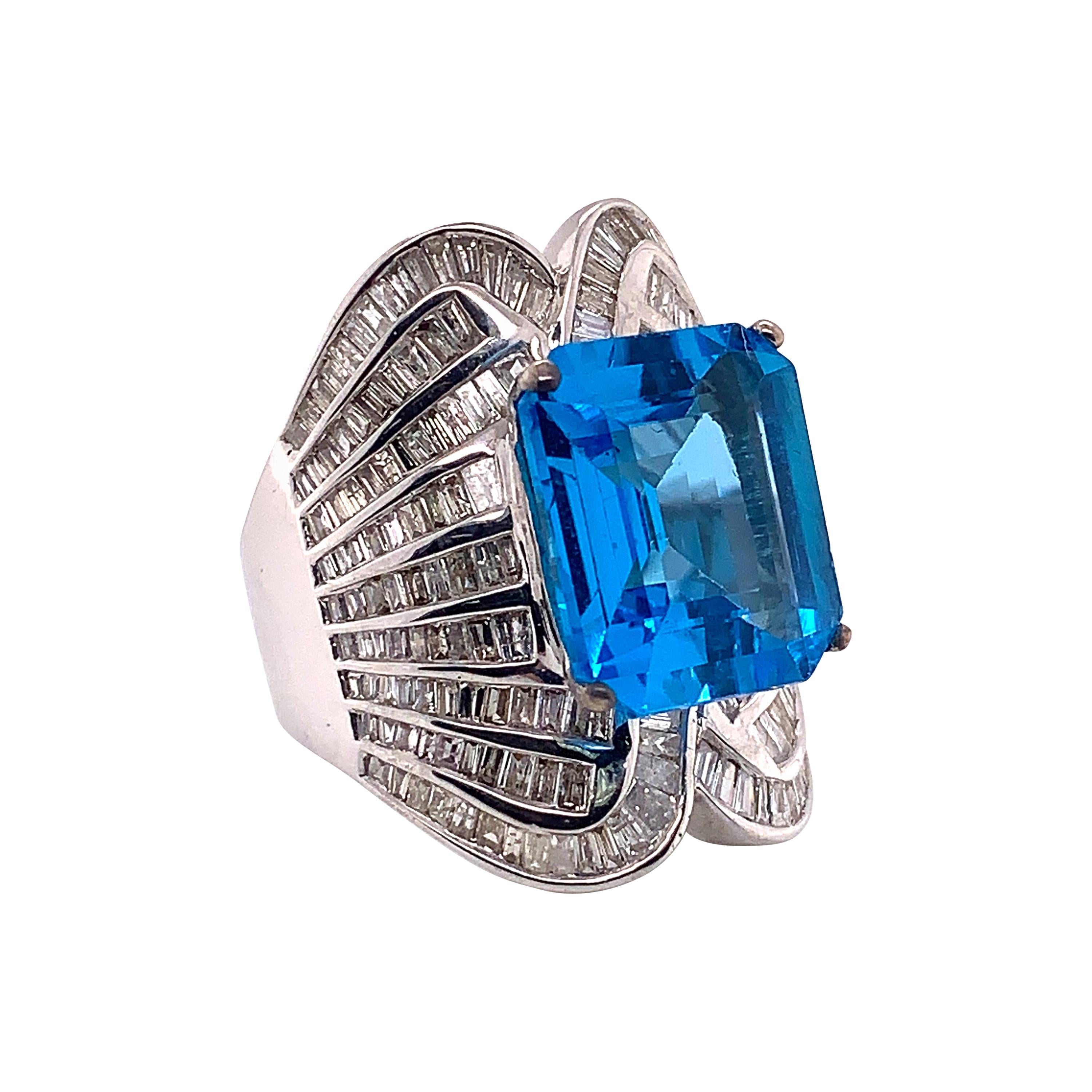 12.78 Carat Blue Topaz and Diamond Ring