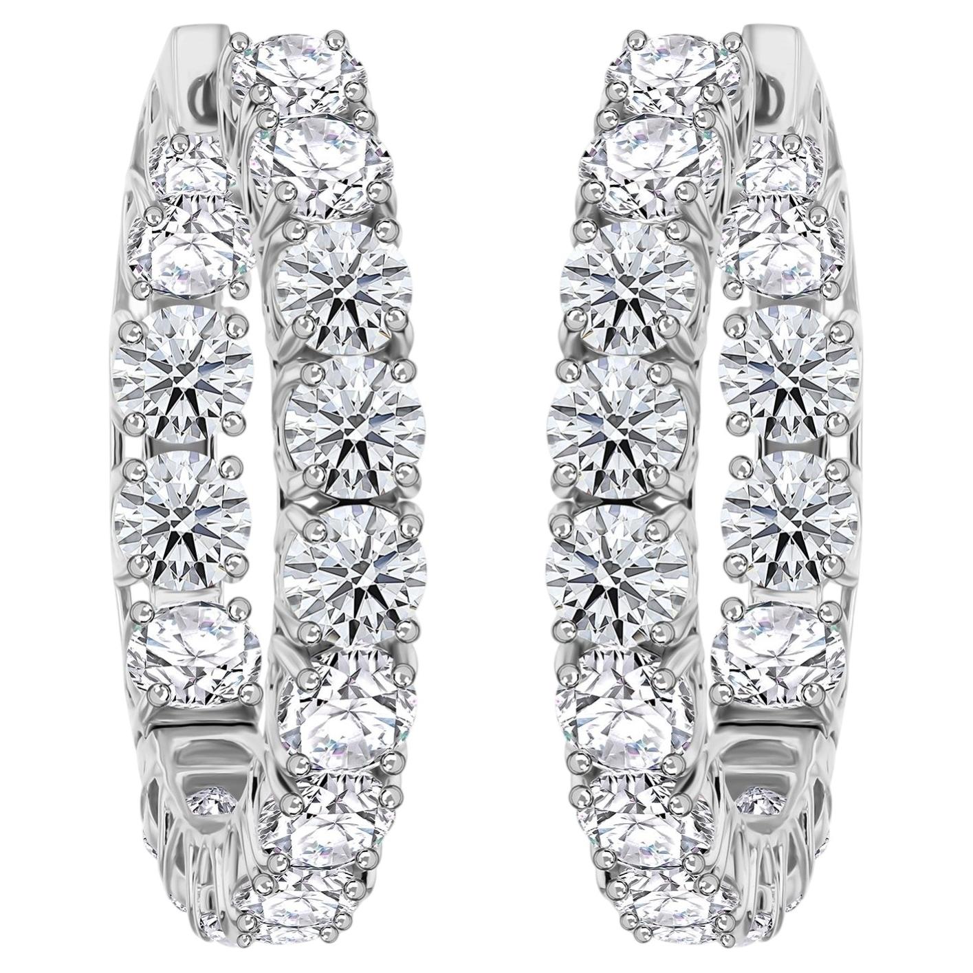 12.78 Carat Round Cut Natural Diamond Hoop Earrings 18 Karat White Gold