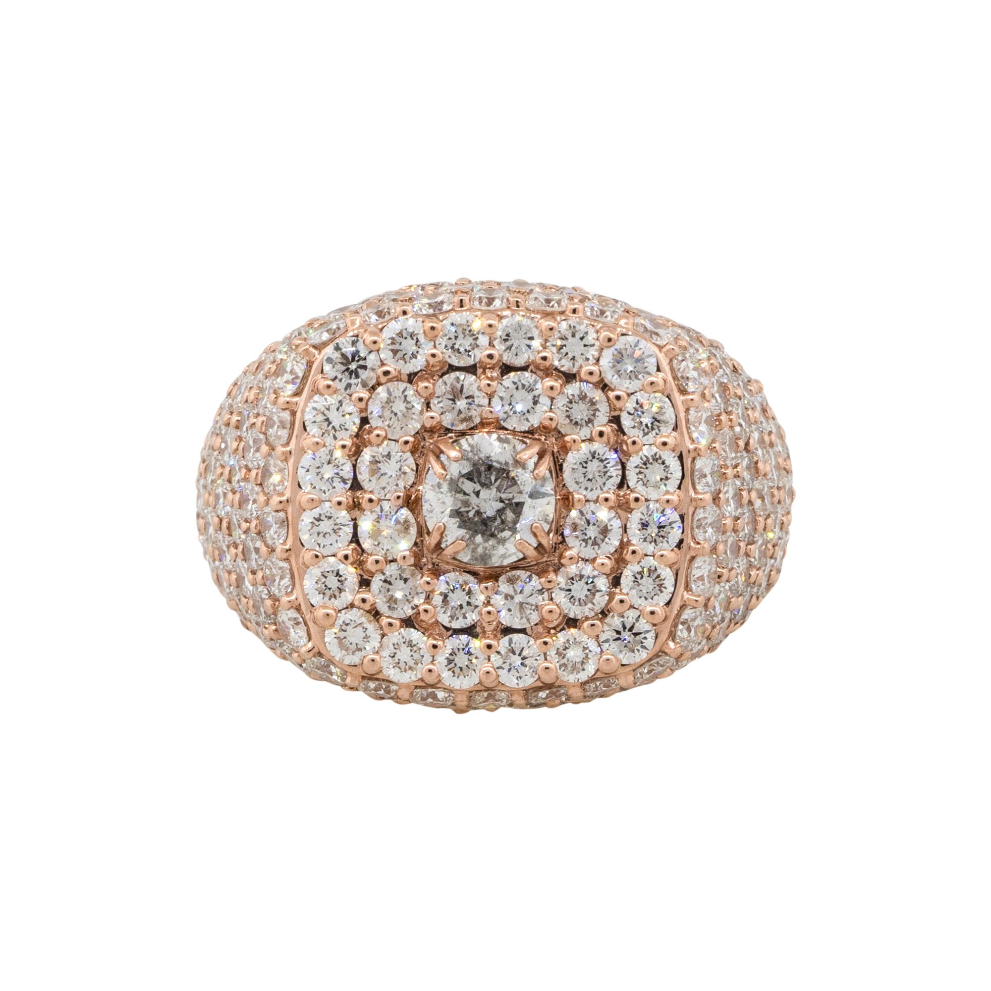 Material: 14k Rose Gold
Diamond Details: Approx. 12.78ctw round cut Diamonds. Diamonds are G/H in color and SI/VS in clarity.
Size: 8.75
Measurements: 26.75mm x 19mm x 31mm
Weight: 12.7g (8.2dwt) 
Additional Details: This item comes with a