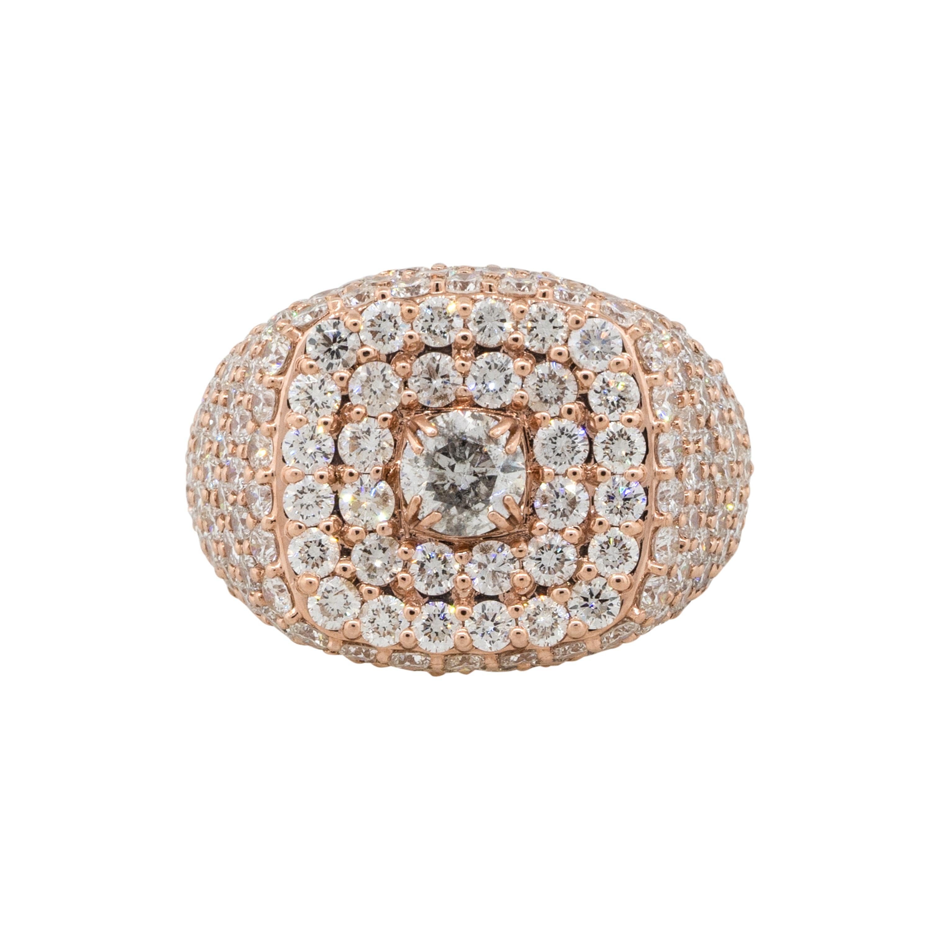 12.78 Carat Round Diamond Pave Mens Ring 14 Karat in Stock For Sale 1