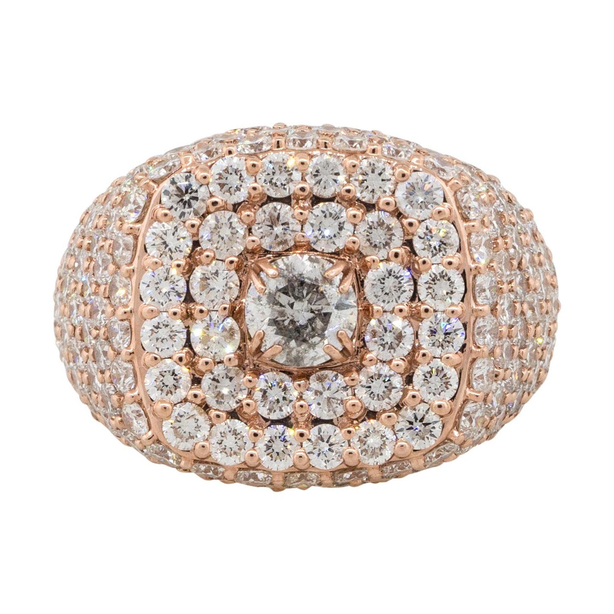 12.78 Carat Round Diamond Pave Mens Ring 14 Karat in Stock For Sale