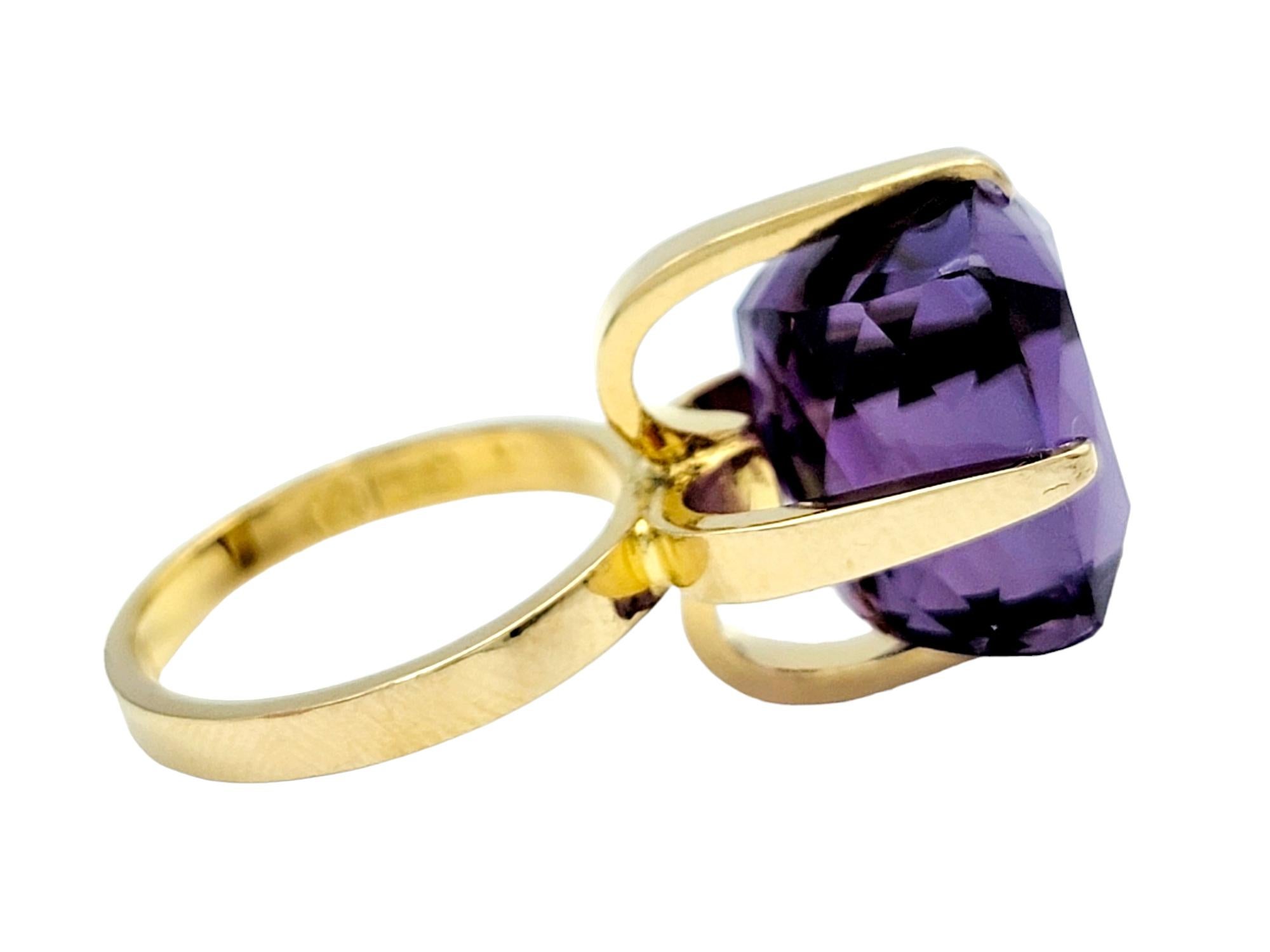 12.79 Carat Cushion Cut Amethyst High Profile Cocktail Ring 18 Karat Yellow Gold In Good Condition For Sale In Scottsdale, AZ