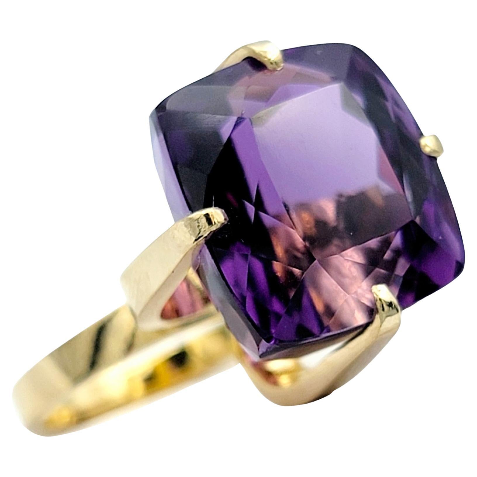 12.79 Carat Cushion Cut Amethyst High Profile Cocktail Ring 18 Karat Yellow Gold