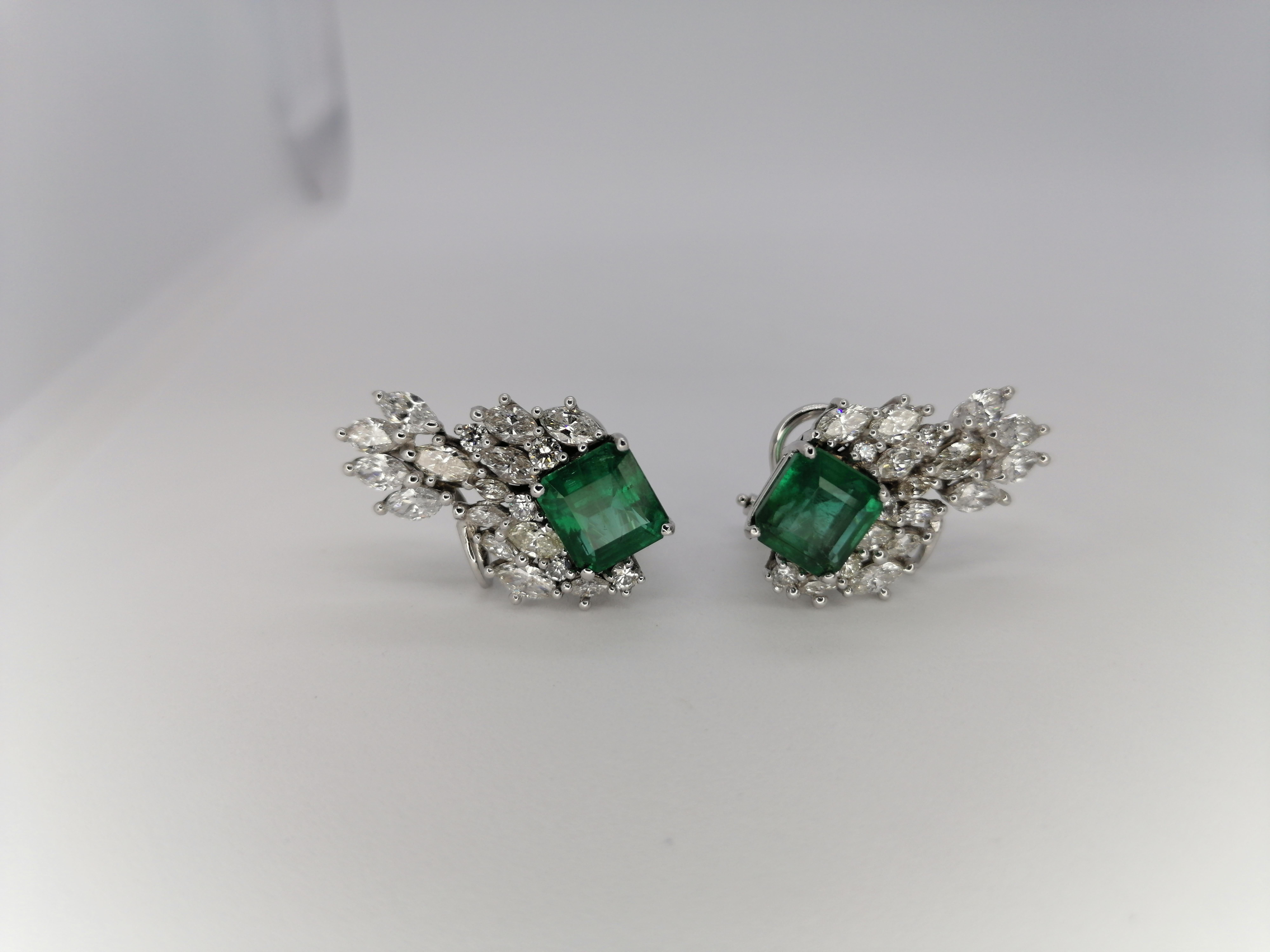 IGI ANTWERP Carat Natural Emerald Marquise Diamond Earrings 18 Karat In New Condition In Rome, IT
