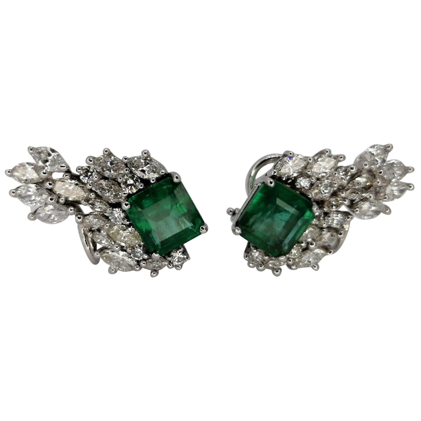 IGI ANTWERP Carat Natural Emerald Marquise Diamond Earrings 18 Karat