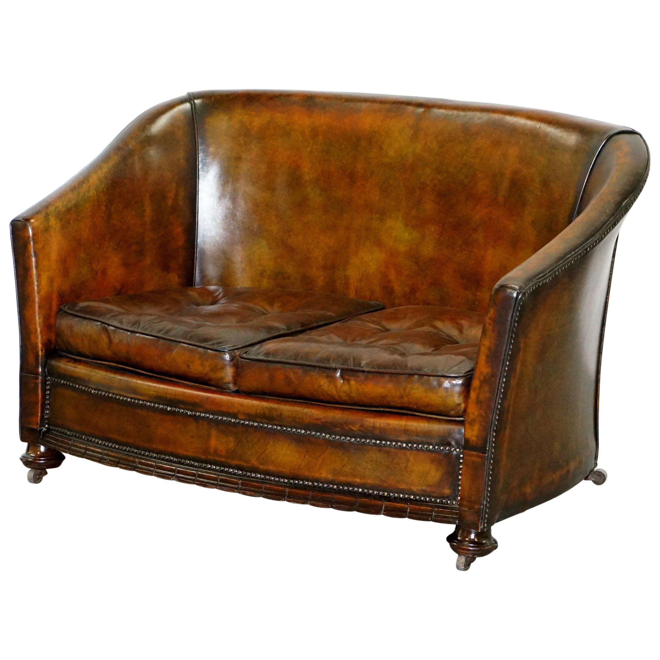 Victorian Restored Hand Dyed Brown Leather Chesterfield Club Tub Sofa