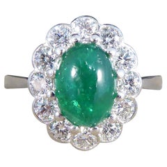 1.27ct Cabochon Emerald and 1.02ct Diamond Cluster Ring in Platinum