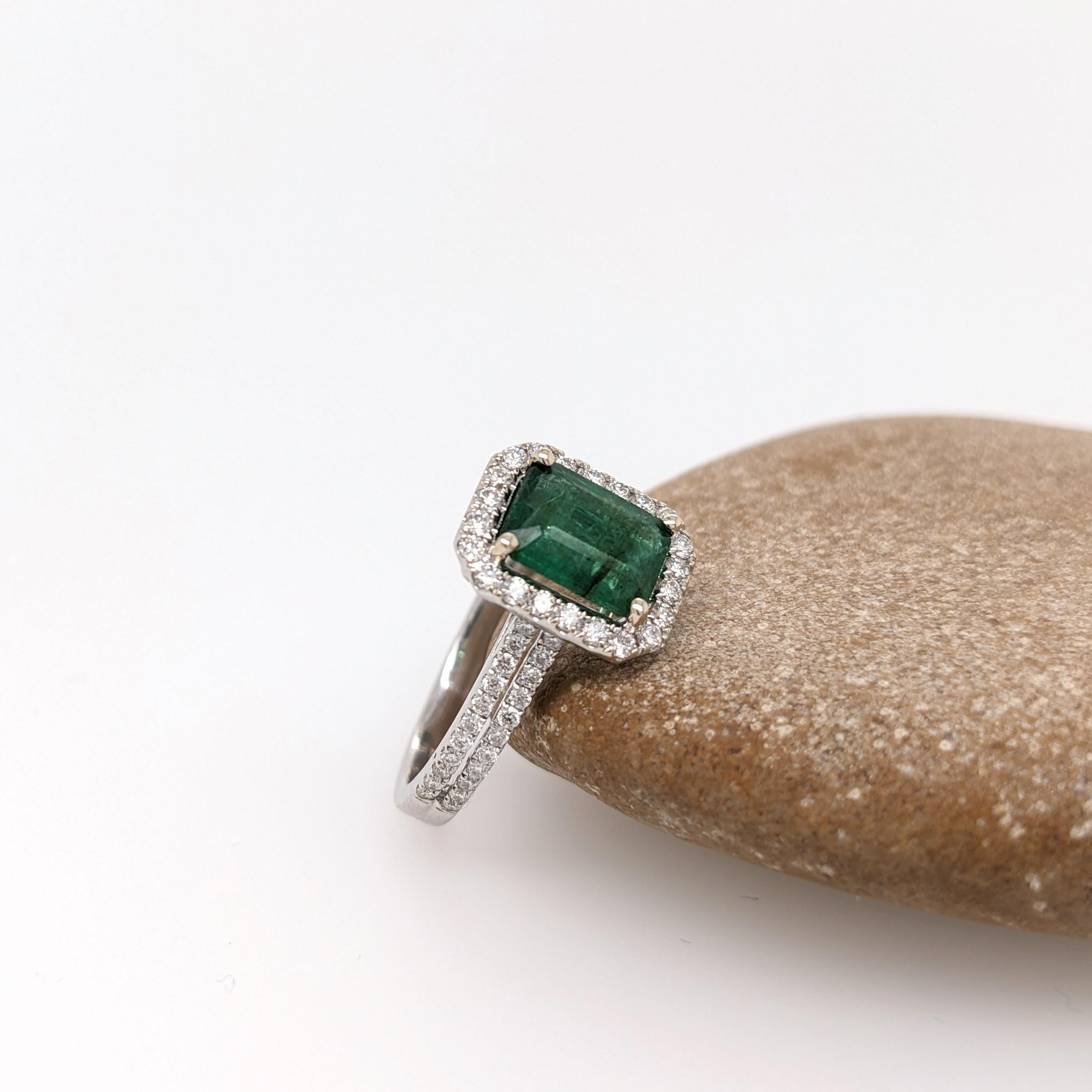 Women's 1.27ct Emerald Ring w Natural Diamond Halo in 14K White Gold Emerald Cut 8x6mm