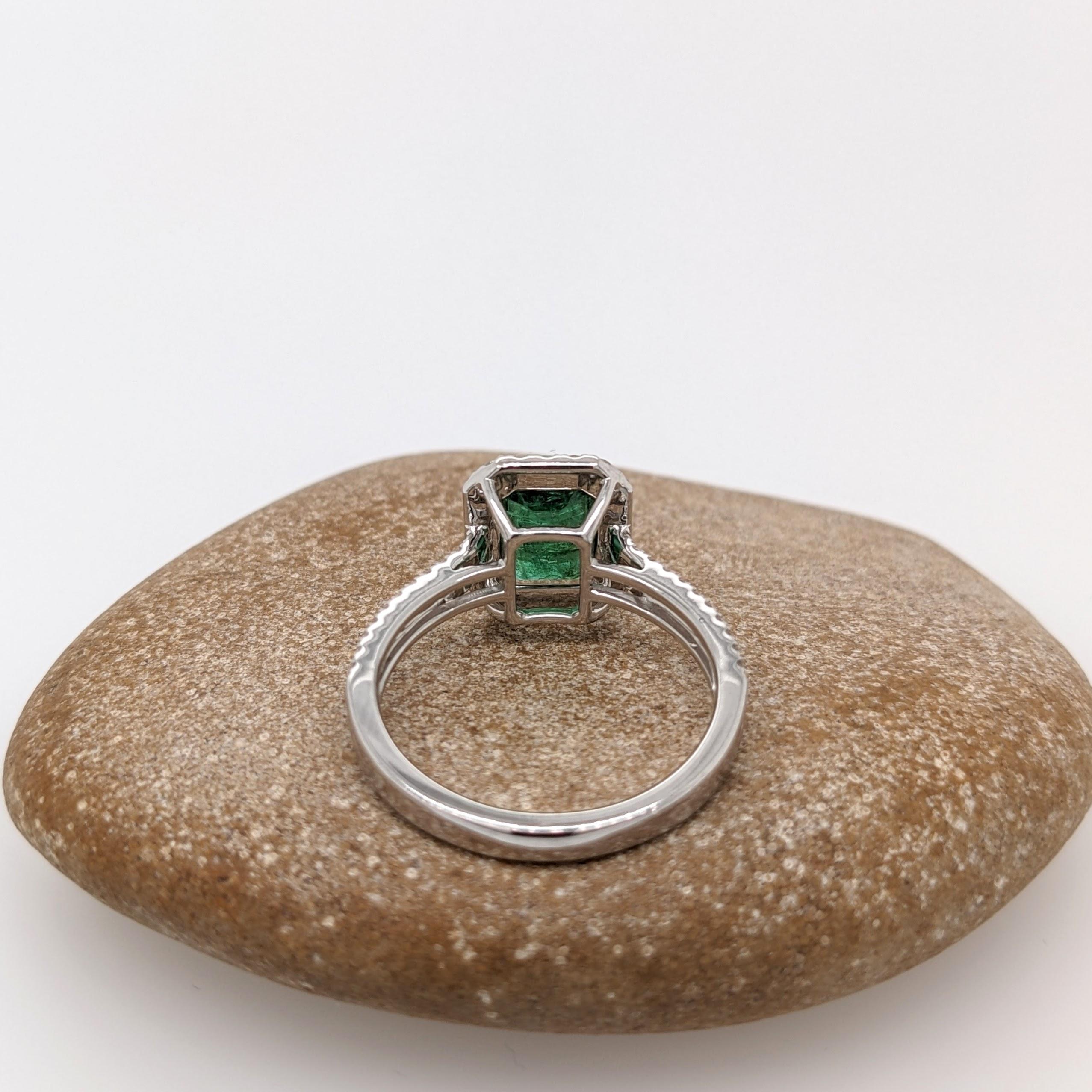1.27ct Emerald Ring w Natural Diamond Halo in 14K White Gold Emerald Cut 8x6mm 1