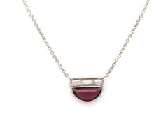 1.27ct Half Circle Rhodolite and 0.19ctw Baguette Diamond Necklace in 14K