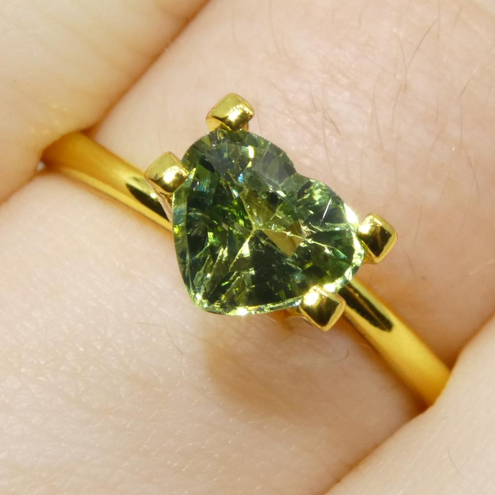 Description:

Gem Type: Sapphire 
Number of Stones: 1
Weight: 1.27 cts
Measurements: 6.99 x 5.92 x 4.00 mm
Shape: Heart
Cutting Style Crown: Brilliant Cut
Cutting Style Pavilion: Step Cut 
Transparency: Transparent
Clarity: Very Slightly Included: