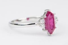 1.27ct Hexagon Ruby Trio Diamond Sides Engagement Ring 14k White Gold AD1752-27