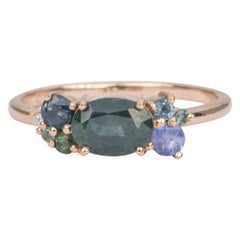 1.27ct Montana Sapphire Diamond Cluster Bague de fiançailles en or rose 14K AD2251-2 1.27ct Montana Sapphire Diamond Cluster Bague de fiançailles en or rose 14K AD2251-2