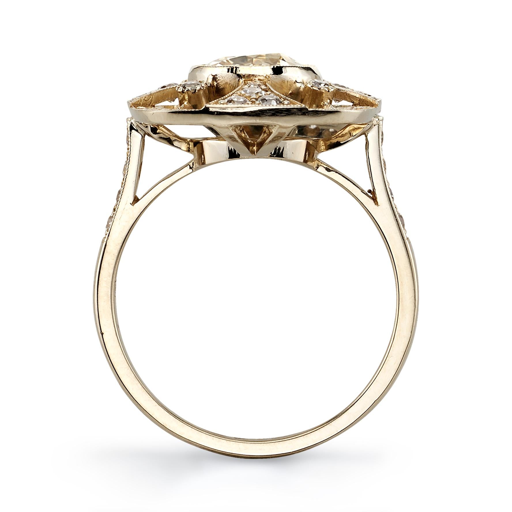 1.27 Carat Old European Cut Diamond Set in a Handcrafted 18k Champagne Gold Ring In New Condition In Los Angeles, CA