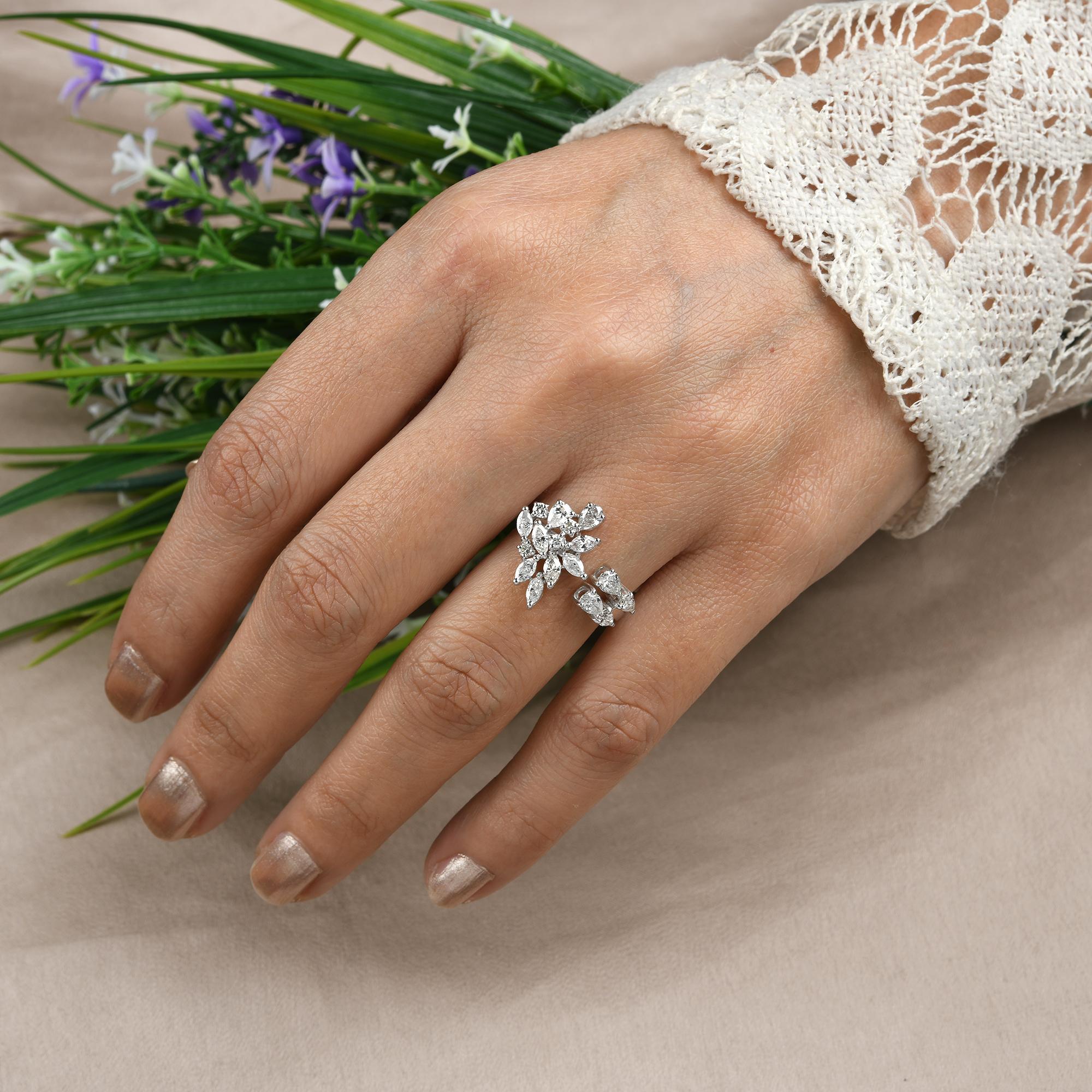 Im Angebot: 1,27 Karat SI Reinheit HI Farbe Natürlicher Diamant Cluster Manschettenring 18 Karat Weißgold () 2