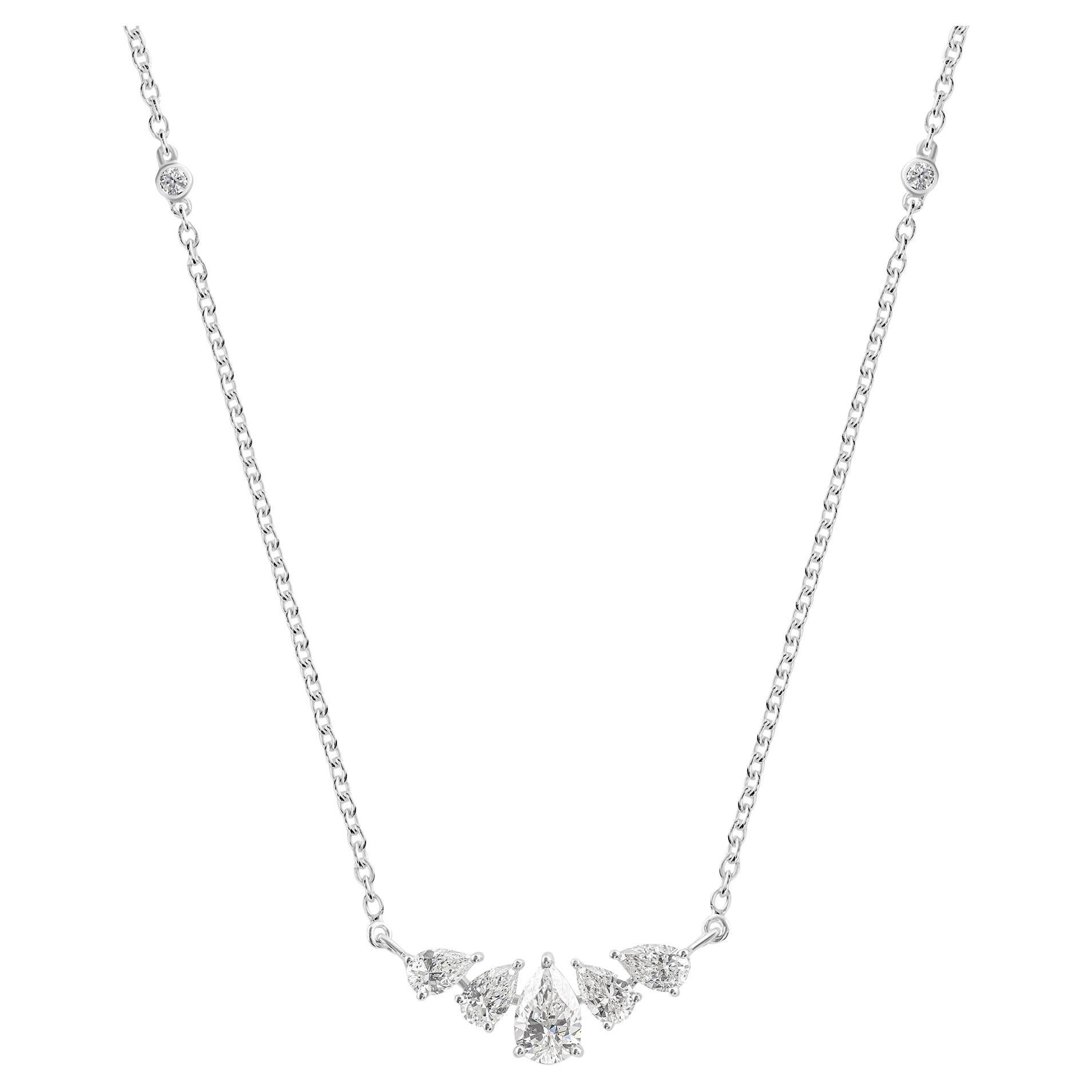 1.27Ct SI/H Graduated Pear Diamond Pendant Necklace Gift 14 Karat White Gold (Collier en or blanc 14 carats)