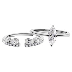 1.27ct SI/H Marquise Pear Diamond Bridal Ring Set 18k White Gold