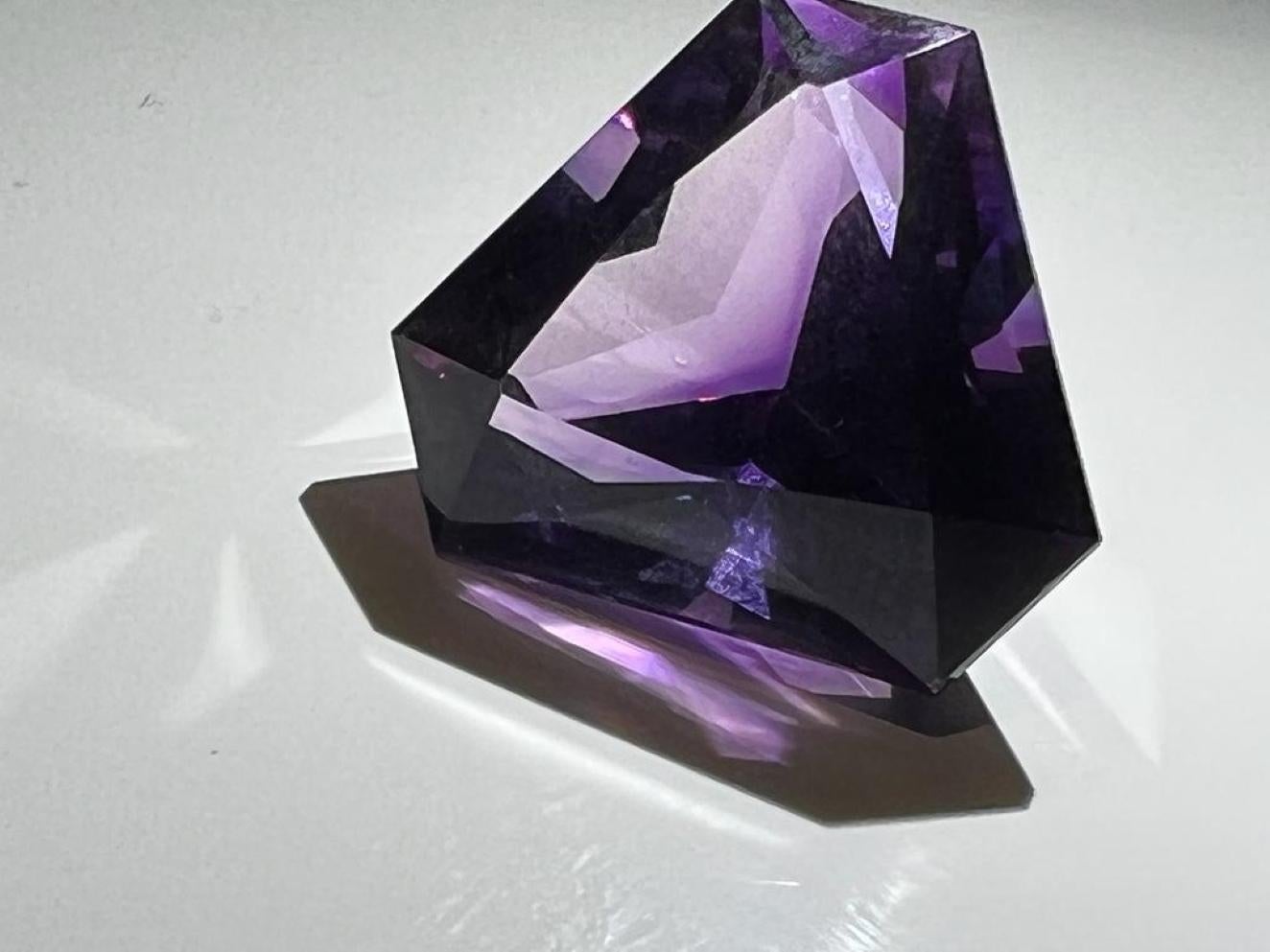 Artisan 12.7ct Triangular Cut Amethyst Loose Gemstone  For Sale