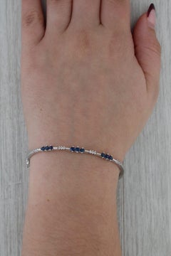 1.27ctw Blue Sapphire Diamond Bangle Bracelet 14k White Gold 7"