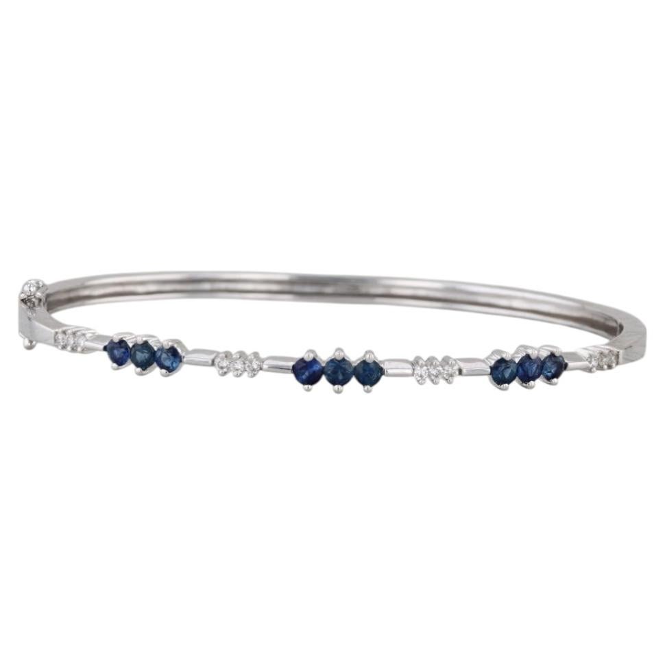 1,27 ctw Zafiro azul Diamante Pulsera brazalete Oro blanco 14k 7"