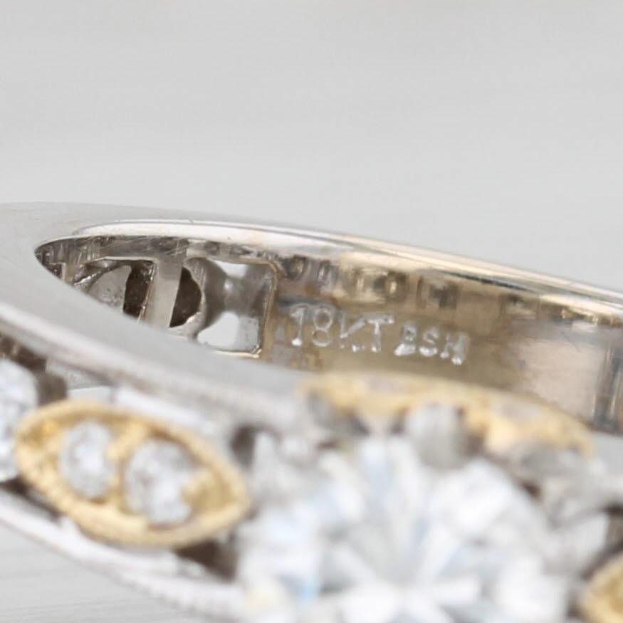 Anillo de compromiso de diamantes 1,27ctw Alianza de boda Conjunto nupcial Oro 18k Talla 6,5 GIA Corte redondo