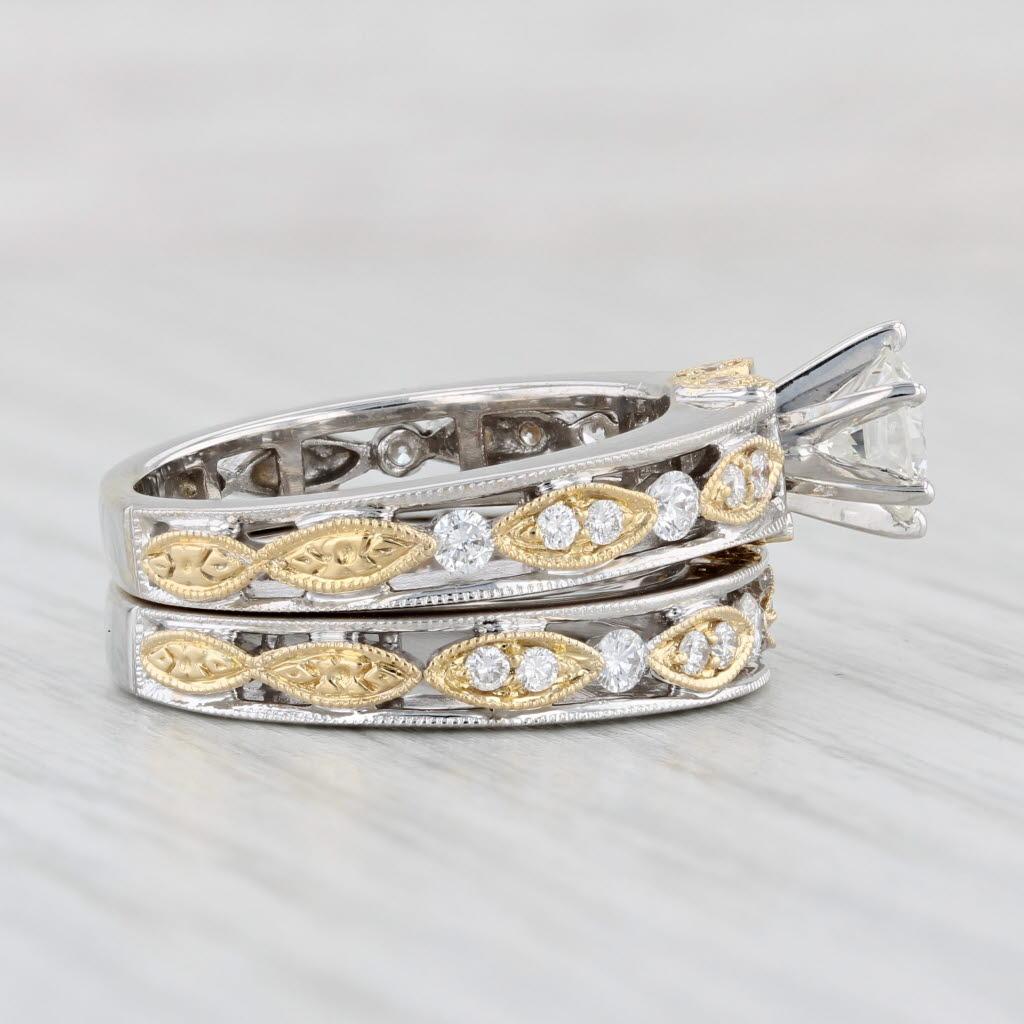 Anillo de compromiso de diamantes 1,27ctw Alianza de boda Conjunto nupcial Oro 18k Talla 6,5 GIA en Bueno Estado en McLeansville, NC