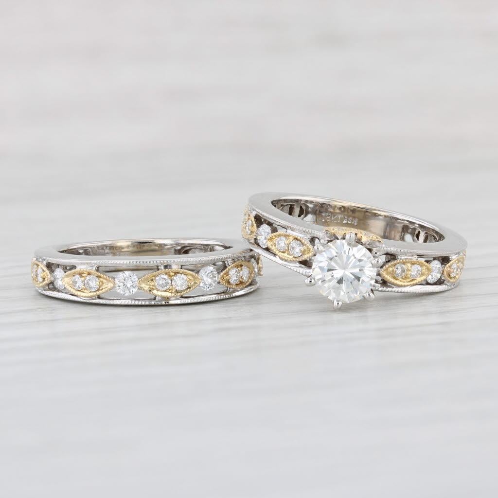 Anillo de compromiso de diamantes 1,27ctw Alianza de boda Conjunto nupcial Oro 18k Talla 6,5 GIA 2