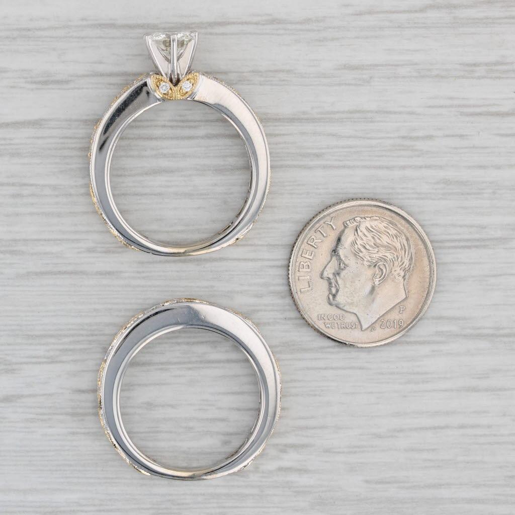 Anillo de compromiso de diamantes 1,27ctw Alianza de boda Conjunto nupcial Oro 18k Talla 6,5 GIA 3