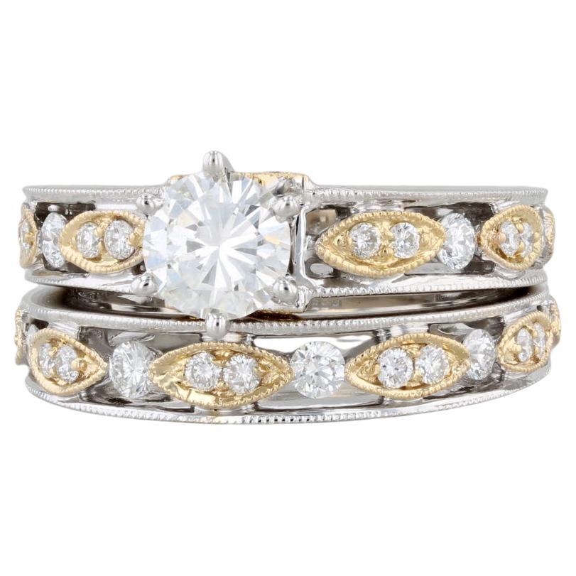 Anillo de compromiso de diamantes 1,27ctw Alianza de boda Conjunto nupcial Oro 18k Talla 6,5 GIA