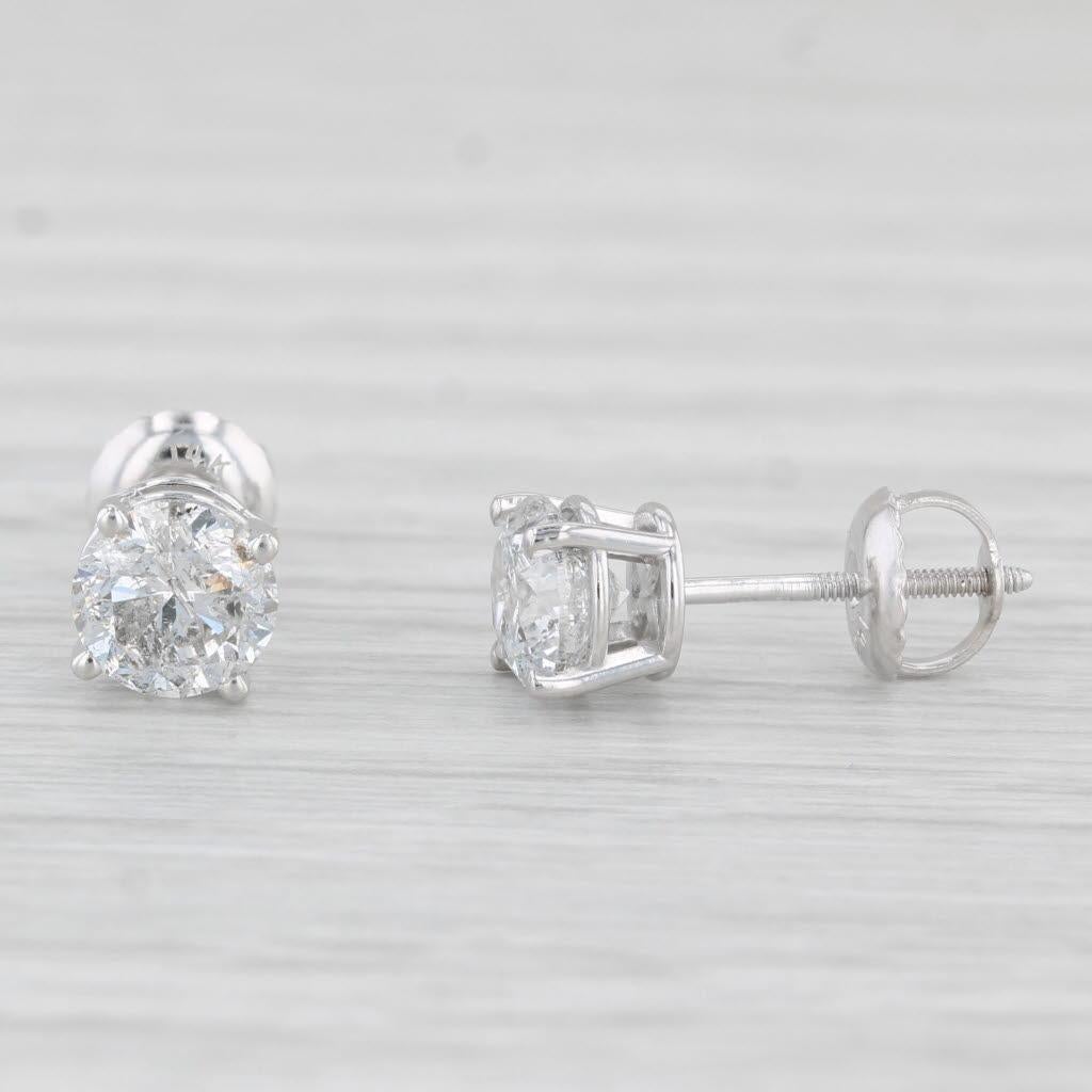 Round Cut 1.27ctw Round Diamond Stud Earrings 14k White Gold Screw Back