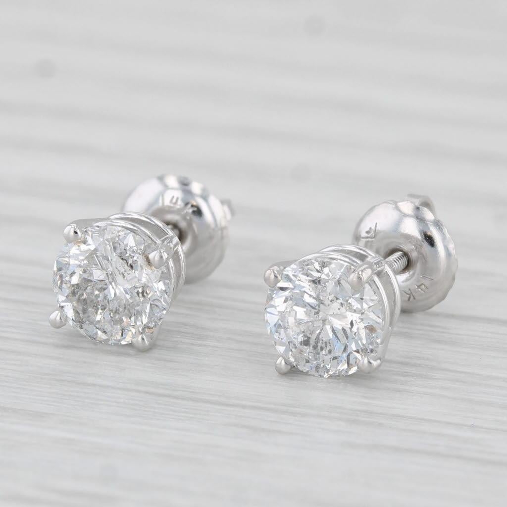 Women's 1.27ctw Round Diamond Stud Earrings 14k White Gold Screw Back