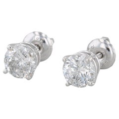 1.27ctw Round Diamond Stud Earrings 14k White Gold Screw Back