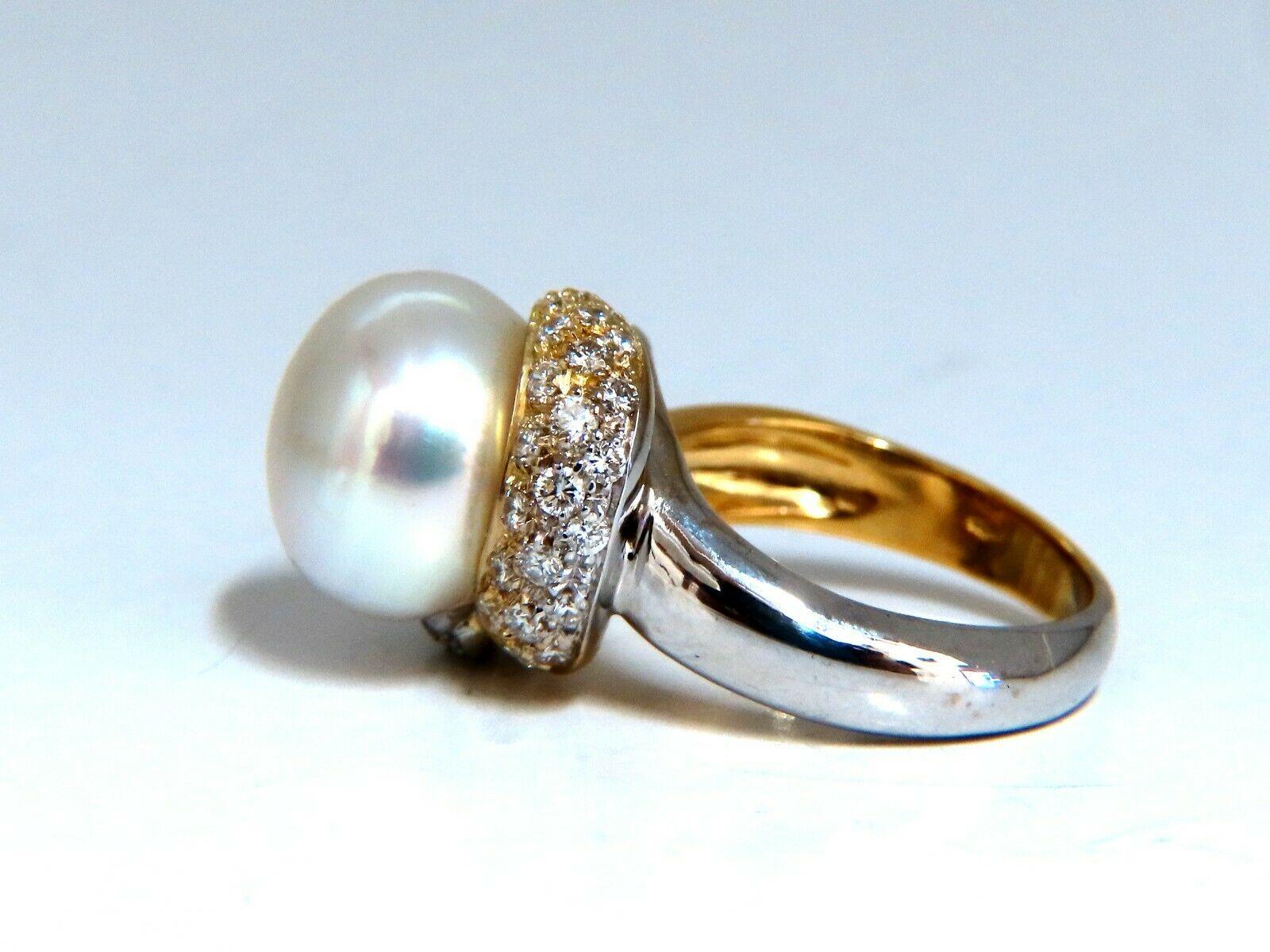 da uomo o donna Anelli con diamanti di perle naturali dei mari del sud 18kt in vendita