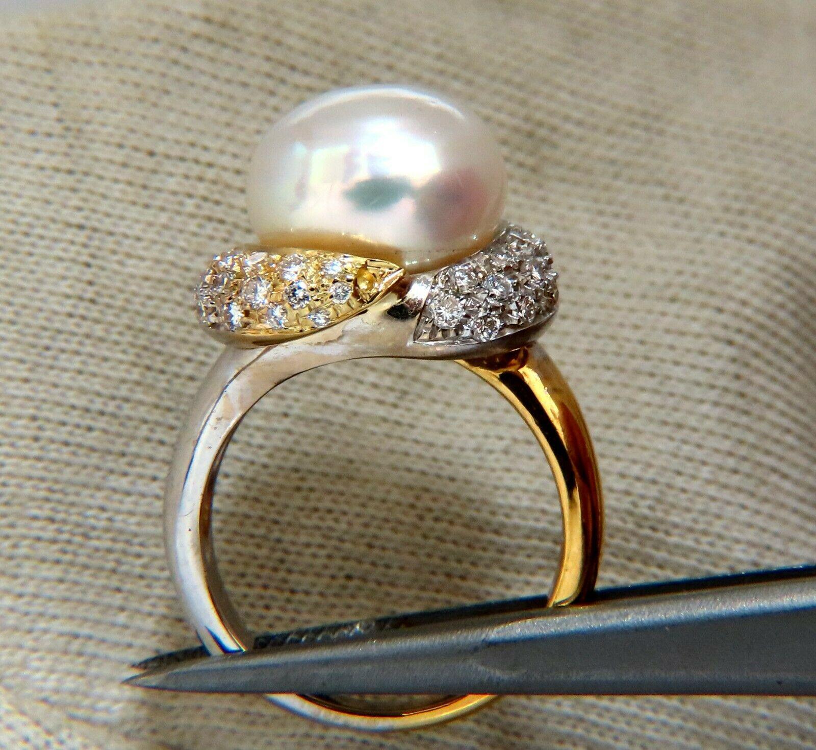 Anelli con diamanti di perle naturali dei mari del sud 18kt in vendita 1
