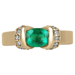 1.27tcw 14K Oval Cut Colombian Emerald & Round Diamond Accent Gold Buckle Ring