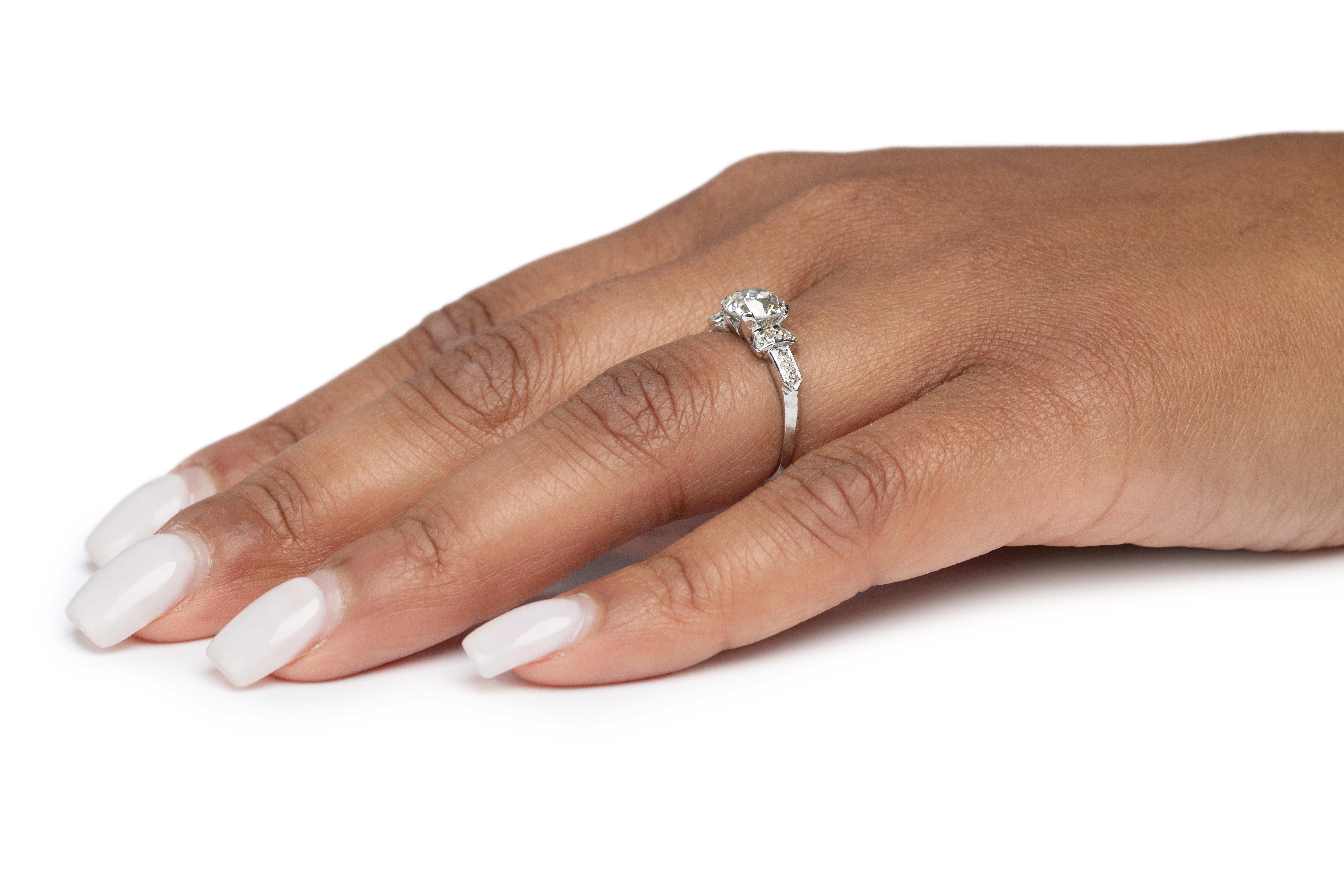 1.28 Carat Art Deco Diamond Platinum Engagement Ring For Sale 4