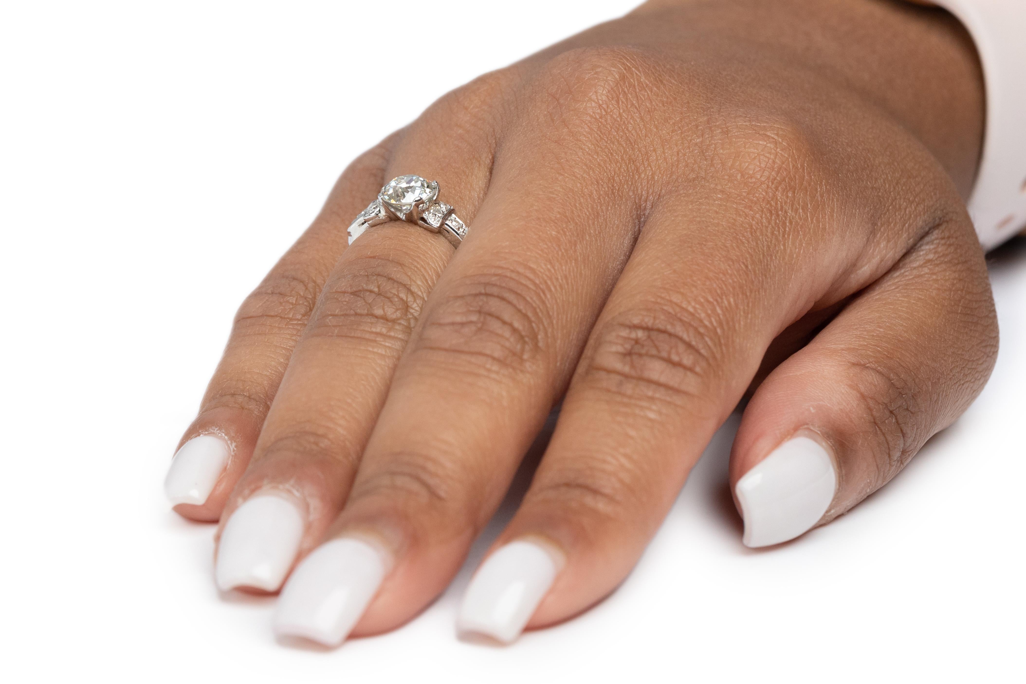 1.28 Carat Art Deco Diamond Platinum Engagement Ring For Sale 1